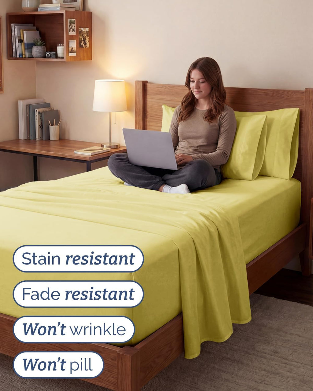 Skiennix Extra Deep Twin XL Sheet Set - 4 Piece Breathable Cooling Bedding - Soft, Wrinkle-Free Yellow