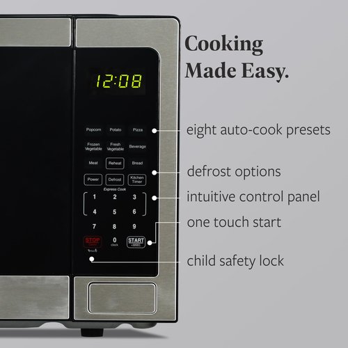 Farberware 1.1 Cu. Ft. Countertop Microwave Oven – 1000 Watts Power, Auto Cook Settings, Defrost, Easy Clean and Child Safety Lock - Stainless