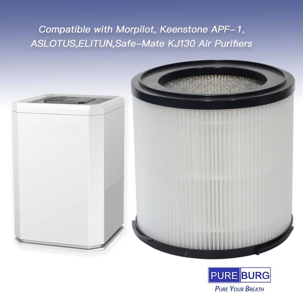 PUREBURG Replacement Filter Compatible with Morpilot, Keenstone,ASLOTUS ELITUN Safe-Mate KJ130V1 Air Purifiers, H13 HEPA Activated Carbon 2-Pack Air Clean Dust VOCs Odor