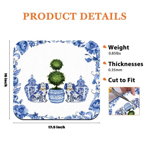 Veqzc Chinoiserie Dish Drying Mat - Blue And White Porcelain Dish Drying Mat,Chinoiserie Dog Drying Mat For Kitchen Counter,Coffee Bar Mat,Vintage Chinoiserie Drying Mat,16x17.5 Inch