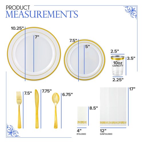 700 Piece Dinnerware Set for 100 Guests: 200 Gold-Rim Plates, 100 Silverware Sets, 100 Cups, 100 Napkins – Bulk Disposable Party Supplies for Weddings and Events