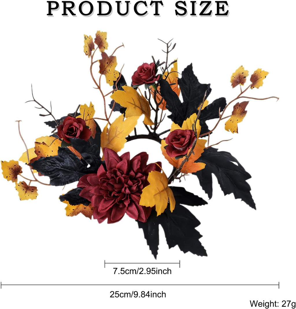 Regine Switzerland Halloween Candle Rings - Red Flowers & Artificial Maple Leaves | Perfect Table Centerpieces