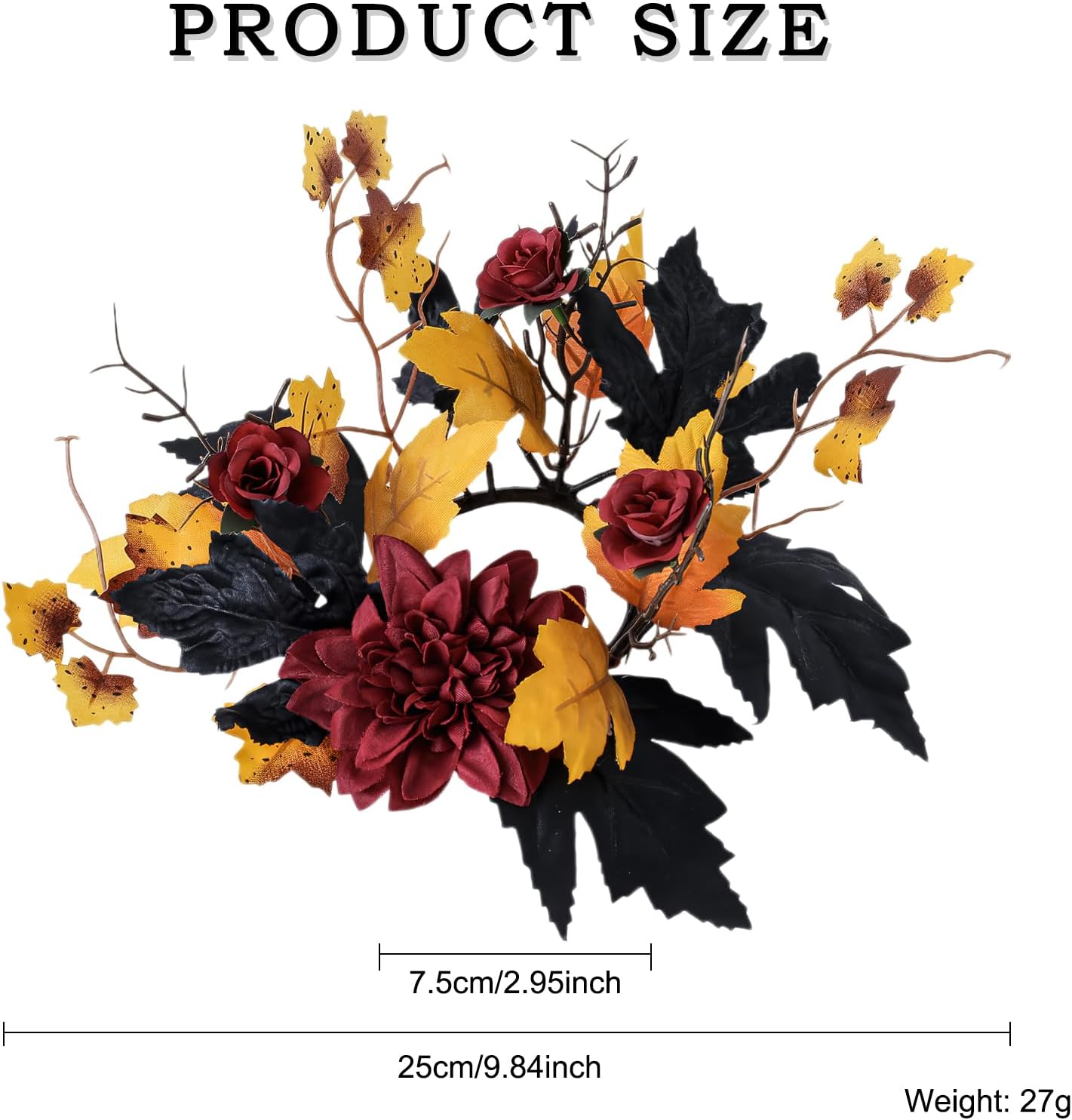 Regine Switzerland Halloween Candle Rings - Red Flowers & Artificial Maple Leaves | Perfect Table Centerpieces