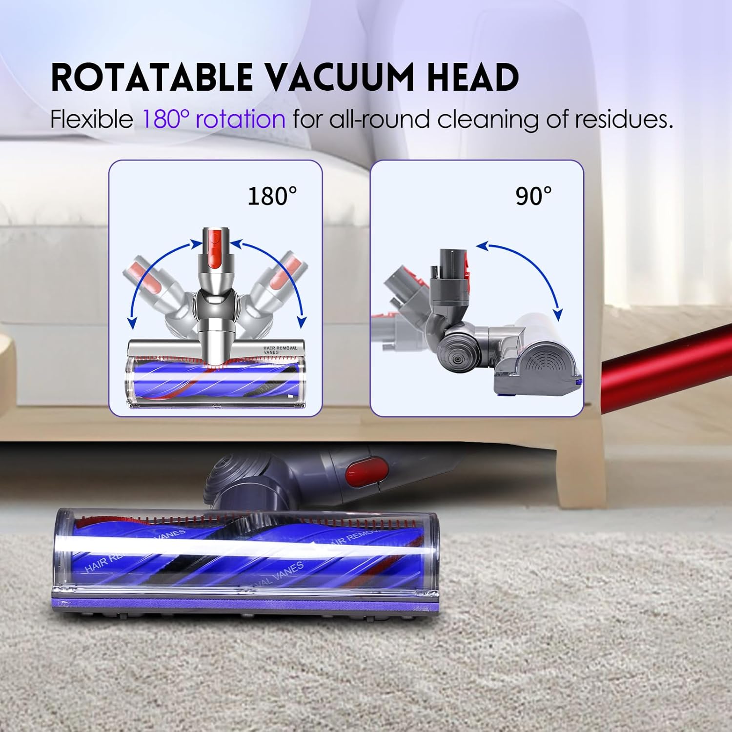 OTTWL Anti-Tangle Vacuum Head - Compatible with Dyson V8, V10, V11, V15 | Ideal for Thin Carpets & Hardwood Floors