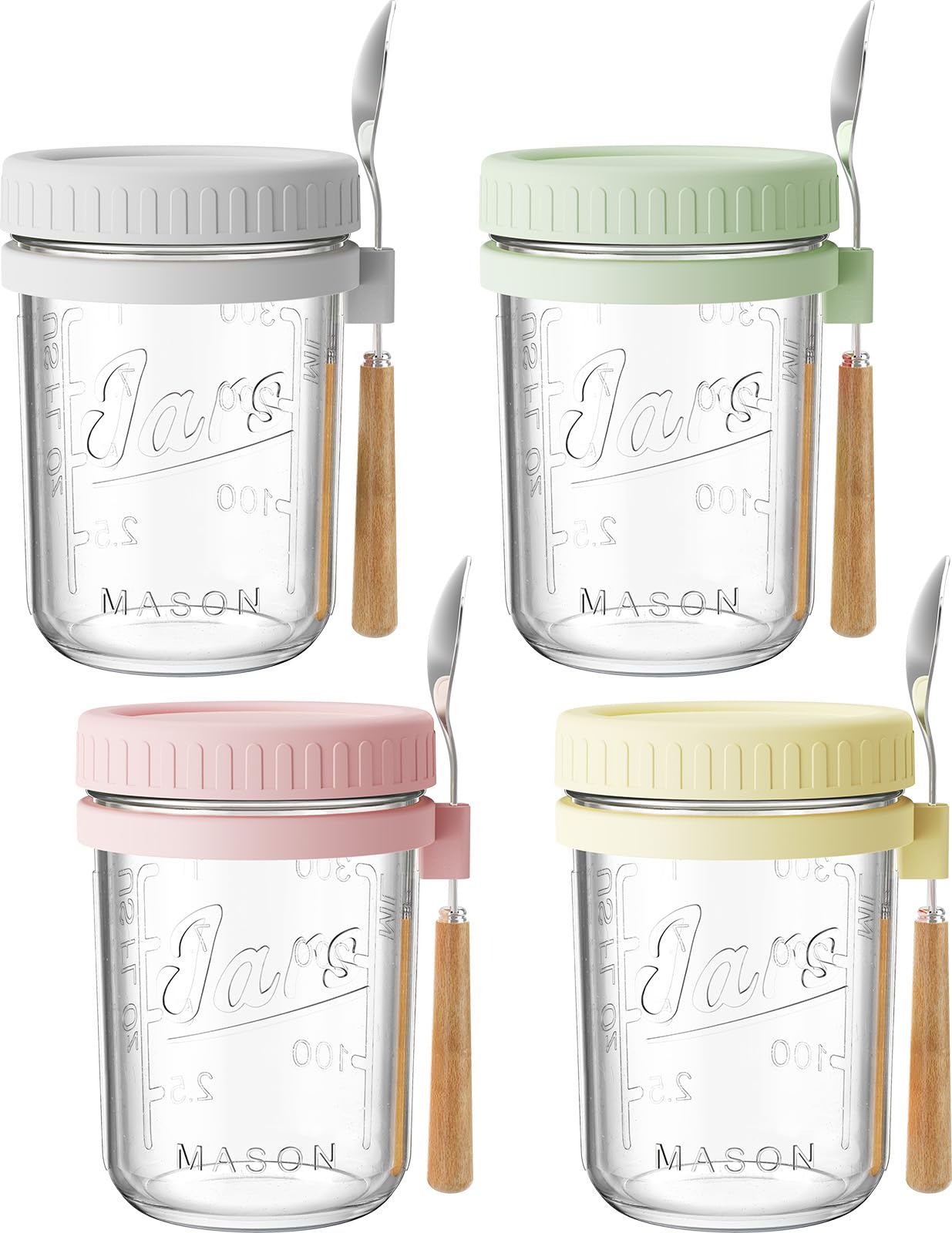 HomArtist 16oz Overnight Oats Containers with Lids and Spoons, 4 Pack Wide Mouth Mason Jars with Airtight Lids, Overnight Oats Jars for Salad, Chia Seed, Cereal, Yogurt