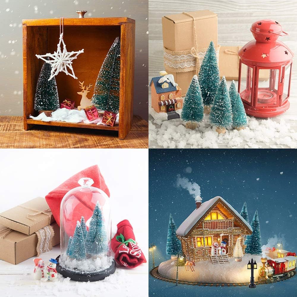 Skiennix Artificial Mini Sisal Christmas Trees - Snow Frosted with Wooden Bases | 20 Pcs in Blue-Green for Home Decor