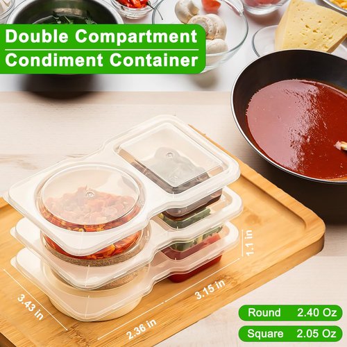 PHOYEN 8 Sets Reusable Snack Containers with Lids, Double Compartment Snack Pack Containers with Spoons, BPA Free | Microwave & Dishwasher Safe | Leakproof Condiment Containers for On-the-Go Meals
