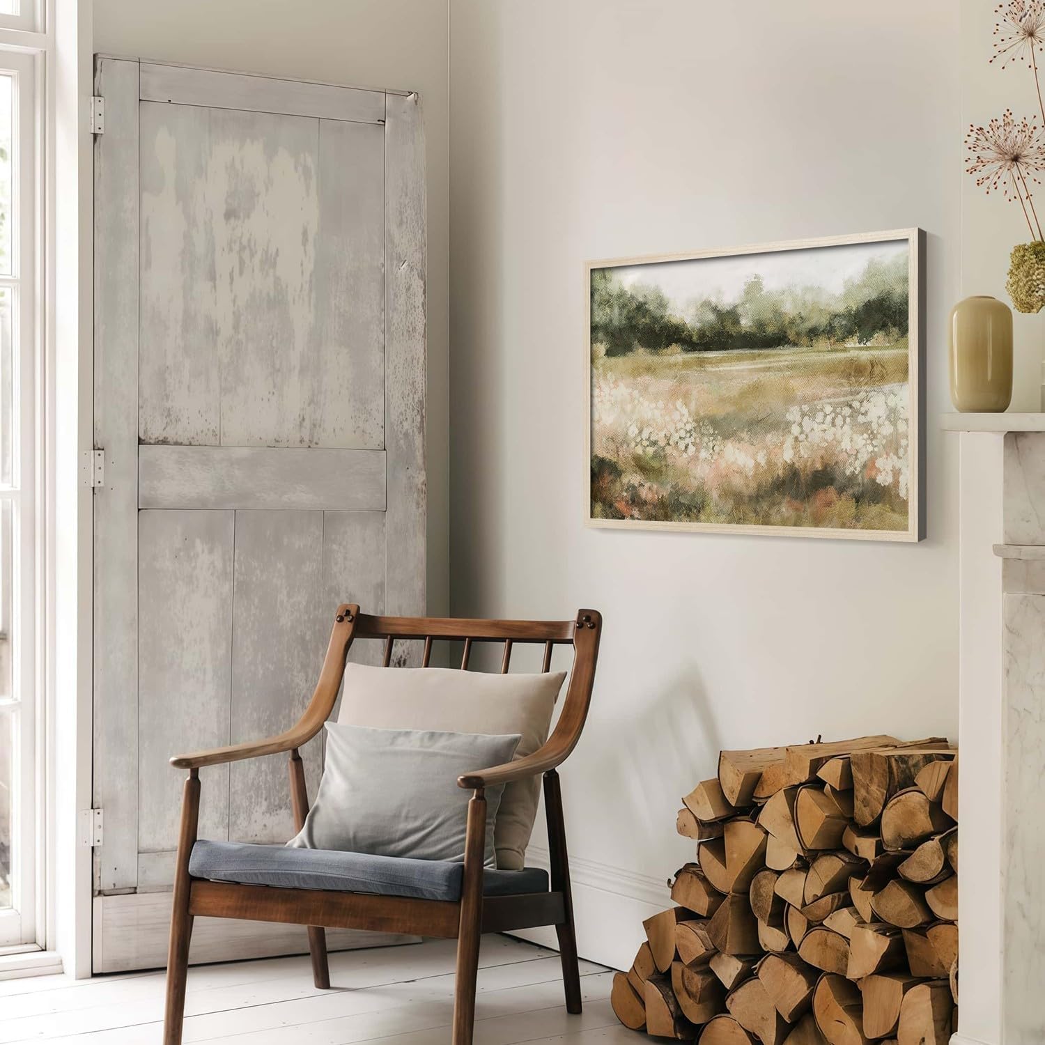 Skiennix Framed Canvas Wall Art - Rustic Field Landscape Print | Vintage Country Nature Artwork 12x16 Inch