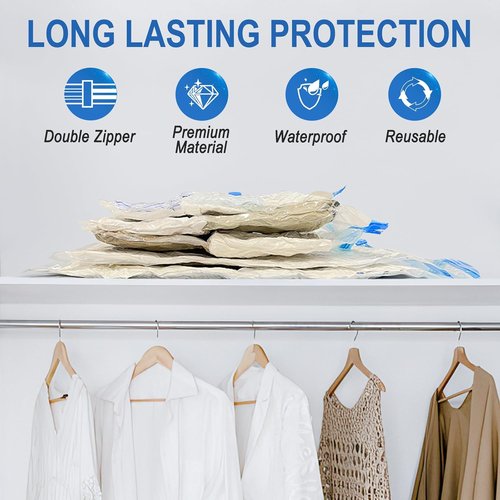 Fygrip Vacuum Storage Bags - Space-Saving Vacuum Seal Bags with Hand Pump | 10 Small Bags for Clothing & Travel