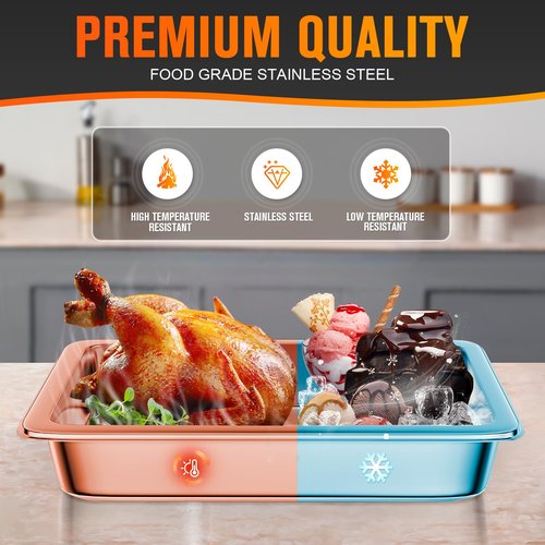 HLHgirl Hotel Pan, Full Size Steam Table 4" Deep Stainless Steel With Lid, 13" L x 10.4" W Anti-Jam Buffet Commercial (4 Pack)