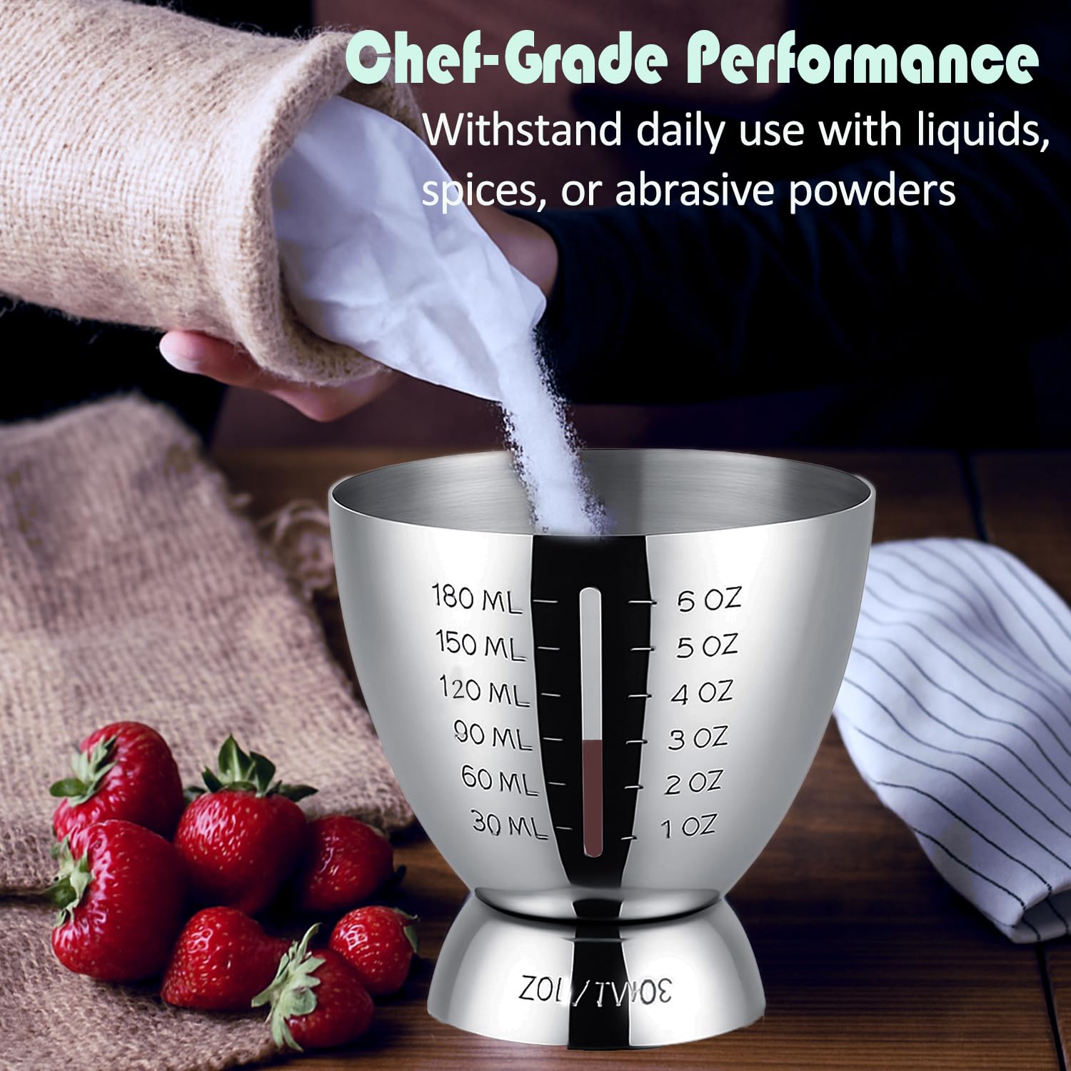 Cocktail Measuring Jigger for Bartending with Graduated Markings 1 oz to 6oz Heavy Duty 18/8 Multi-Unit Measure Stainless Steel Shot Measure Cup