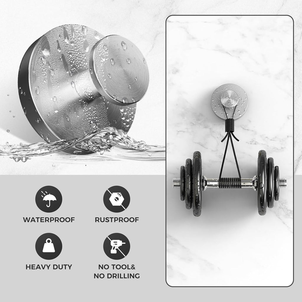 Skiennix Shower Hooks - Removable Suction Cup Hooks for Glass Windows | 4-Pack Silver