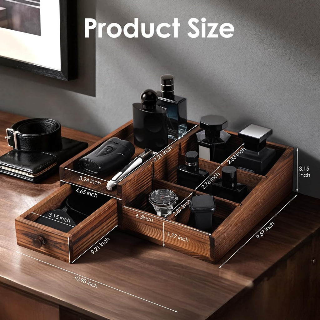 **Regine Switzerland Bathroom Countertop Organizer - Adjustable Perfume & Cologne Stand in Bourbon Brown**