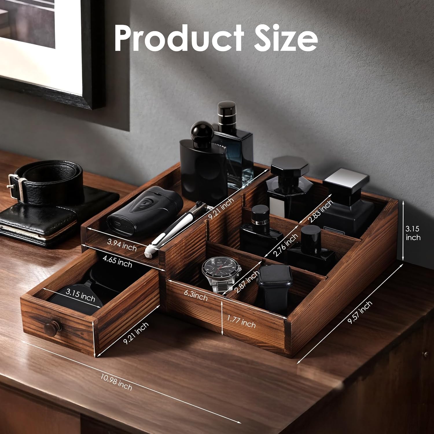 **Regine Switzerland Bathroom Countertop Organizer - Adjustable Perfume & Cologne Stand in Bourbon Brown**