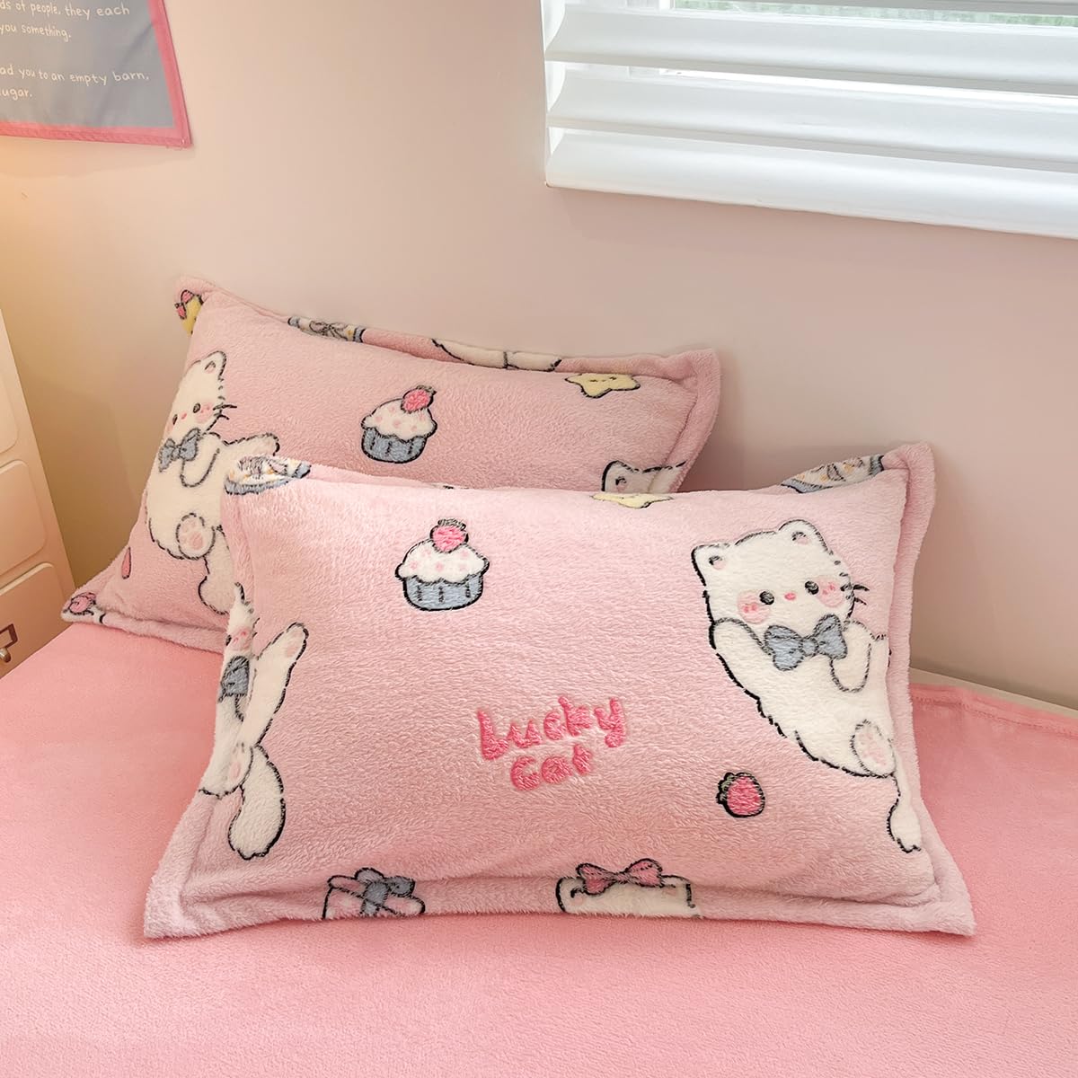 LMONMOO Pink Duvet Cover Queen, Bunny Cake Kawaii Bedding Sets, Ultra Soft Cute Fluffy Comforter Covers Set for Girls Kids Women Teen(Cake, Queen)