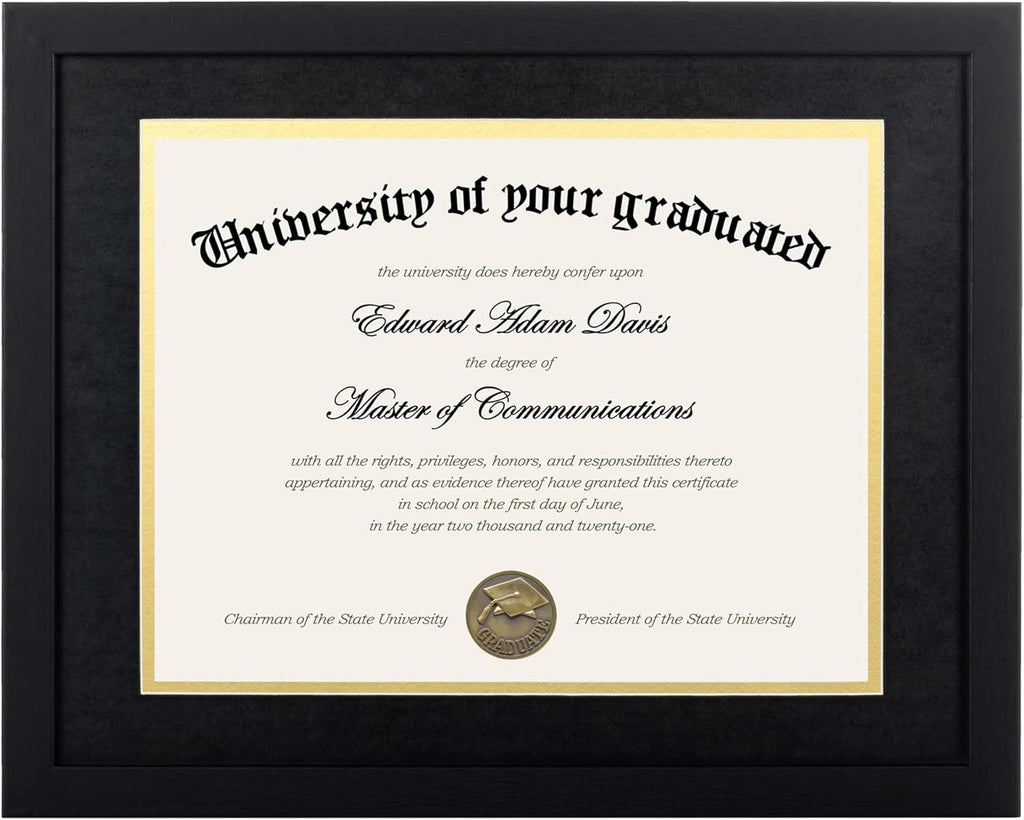 Upsimples 11x14 Diploma Frame - High Definition Glass with Black Double Mat for Wall/Tabletop Display
