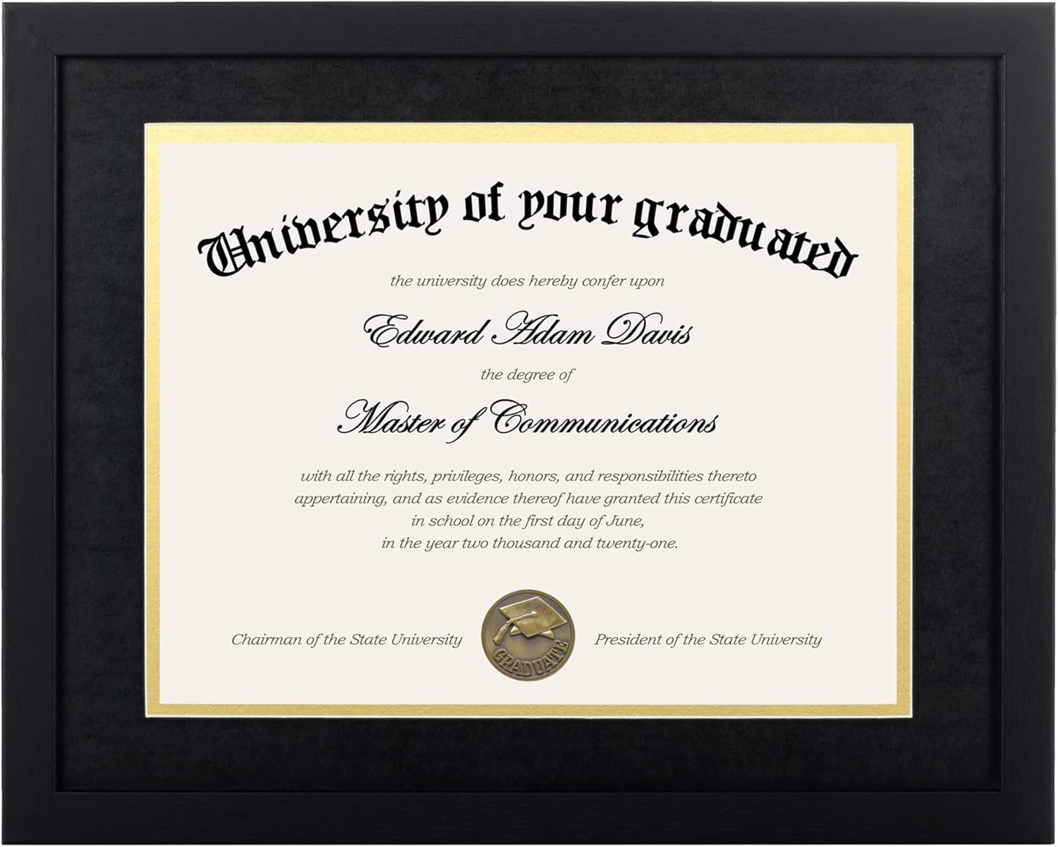 Upsimples 11x14 Diploma Frame - High Definition Glass with Black Double Mat for Wall/Tabletop Display