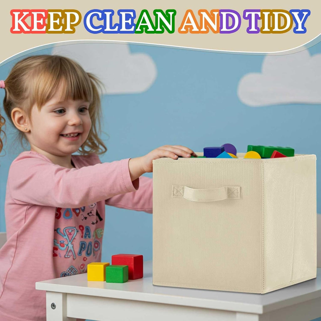 Yinder 12 Pcs Cube Storage Bins - Foldable Fabric Organizers for Playroom & Nursery - Brown 11''