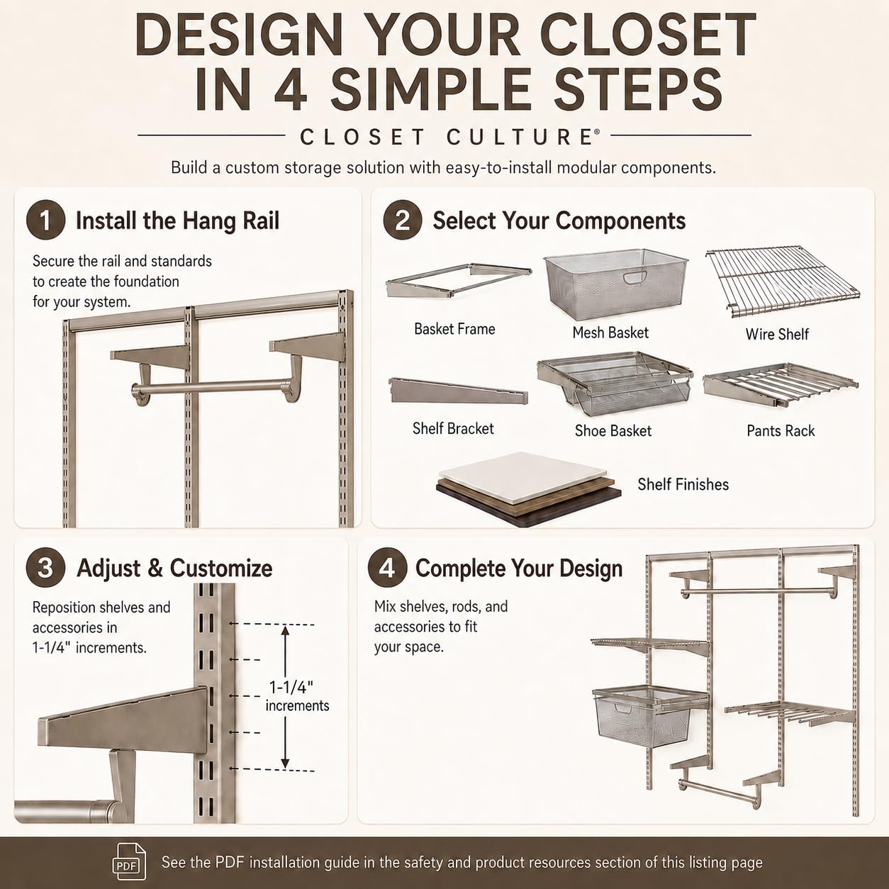 Closet Culture by Knape & Vogt 23 in. Champagne Nickel Basket Surround Kit for Wire Mesh Basket, Compatible Only with Closet Culture Closet Systems, 0335-SRND-CN
