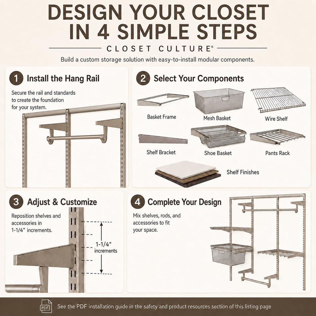 Closet Culture by Knape & Vogt 48 in. Champagne Nickel Hang Rail