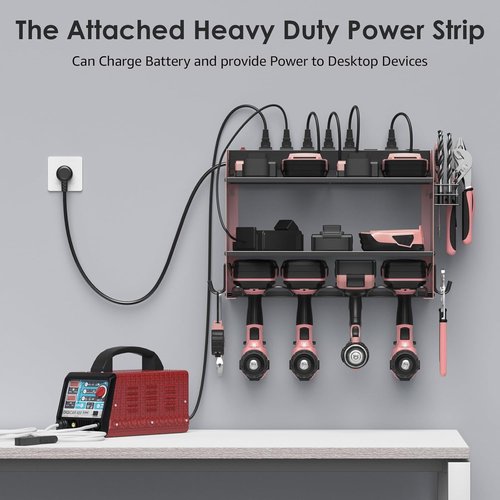 CCCEI Modular Power Tool Organizer - Wall Mount Charging Station & Heavy Duty Storage Shelf | Pink, 1 Pack