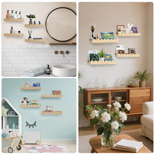 icnjdMopclean Nursery Book Shelves, Floating Shelves for Bedroom Kids, Scalloped Shelves for Wall 2 Pack, Nursery Decor, 16 Inch, Natural