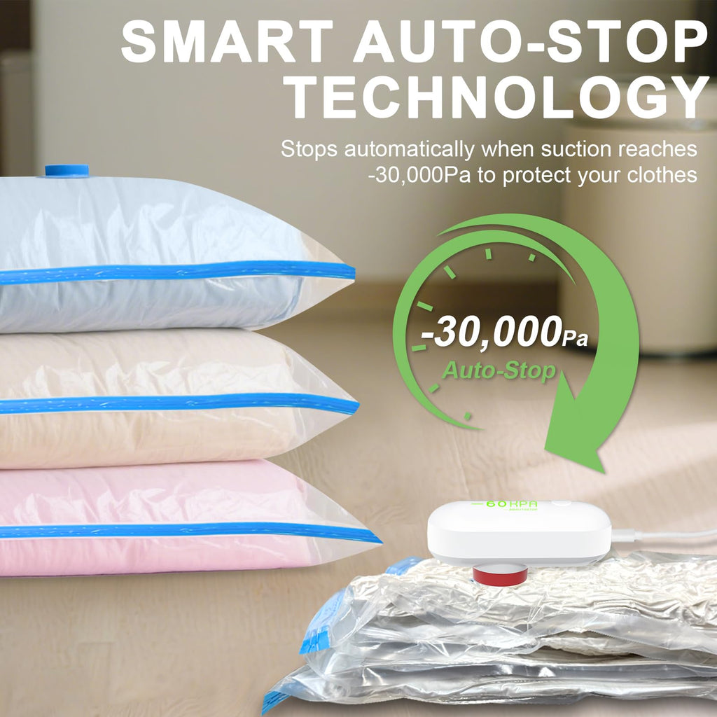 Mapambo 15 Pack Vacuum Storage Bags with -60000Pa USB Pump, Vacuum Seal Bags for Clothing Travel, Space Saver Vacuum Seal Bags for Clothing, Save 80% of Space for Clothes (15 Combo Size)