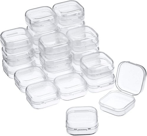 Clear Plastic Beads Storage Containers by [Brand Name] - 24 Packs with Hinged Lid for Crafts & Jewelry | 1.37 x 1.37 x 0.7 Inches
