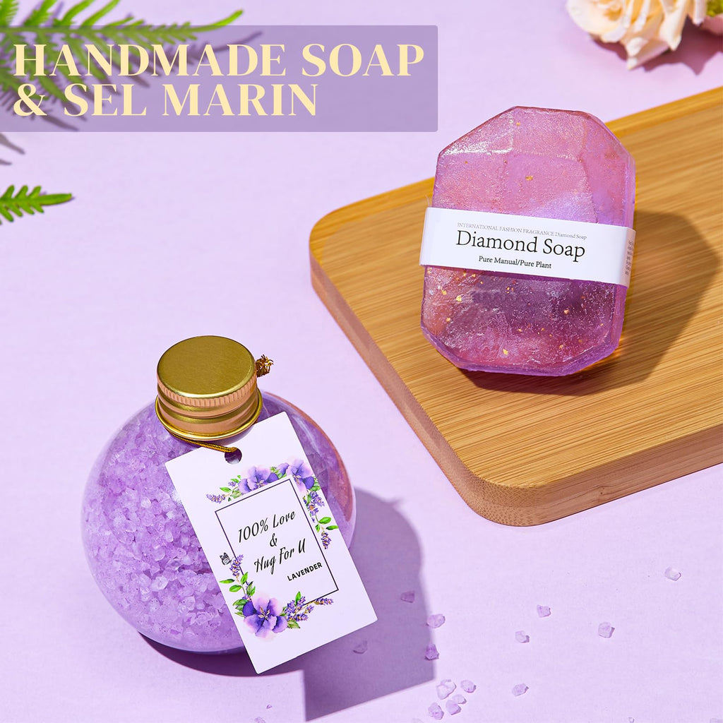 Mothers Day Birthday Gifts for Women Self Care Gift Get Well Soon Gifts, Rose Relaxing SPA Gift Basket Care Package, Luxury Flannel Blanket Valentine's Day Gift for Her Wife Mom Grandma Friend Purple