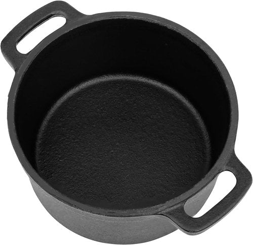 Flavehc Mini Cocotte | 8 oz Cast Iron Dutch Oven - Garlic Roaster Set of 2, Black