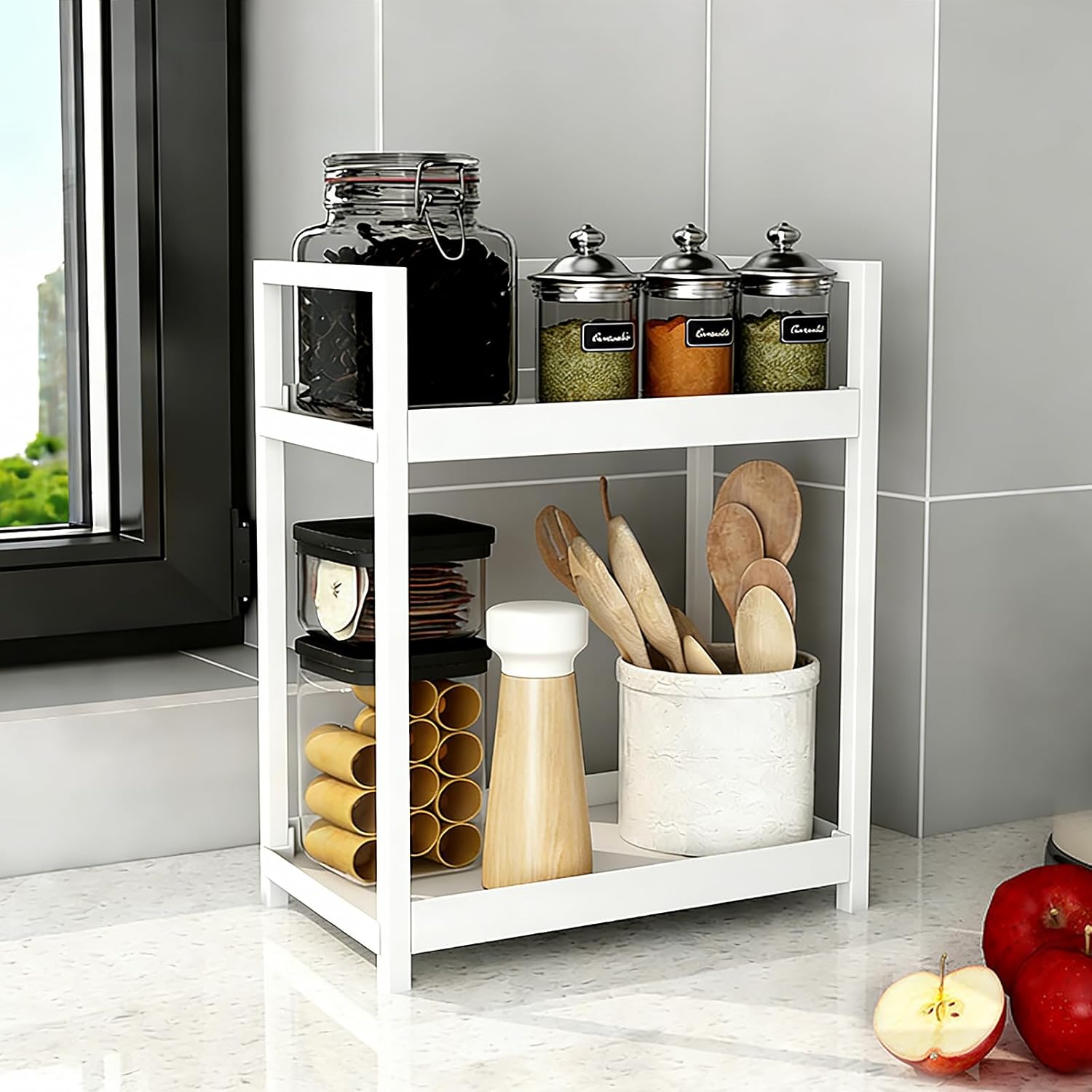 Anyoifax 2-Tier Bathroom Counter Organizer - Vanity Storage Shelf for Makeup & Skincare | Small White