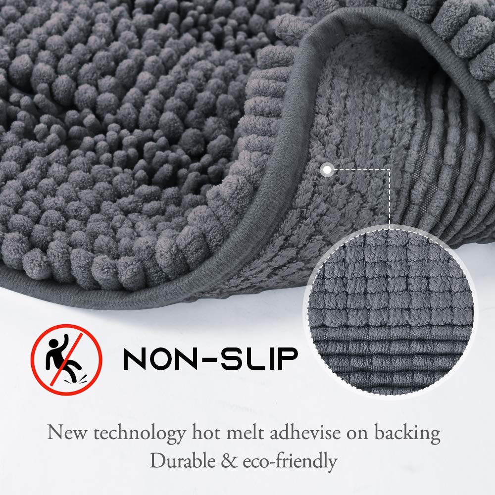NICETOWN Grey Bathroom Runner Rug, Extra Thick Oversize Bath Mat for Bathroom, Anti-Slip Soft Plush Chenille Shaggy Extra Long Living Room Bedroom Water Absorbent Floor Carpet (60" x 24")