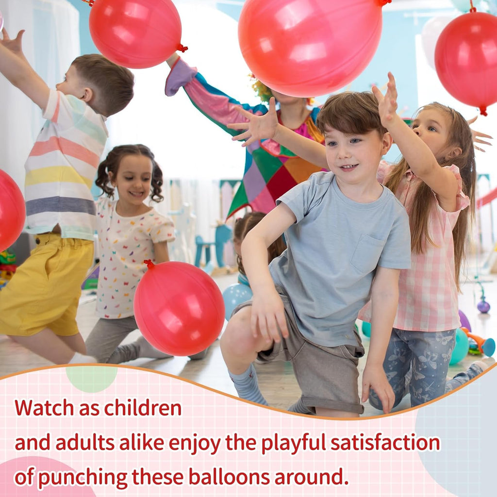 Punch Balloons by Skiennix - 24 Heavy-Duty Red Bounce Balloons with Rubber Band Handle for Kids' Birthday Parties
