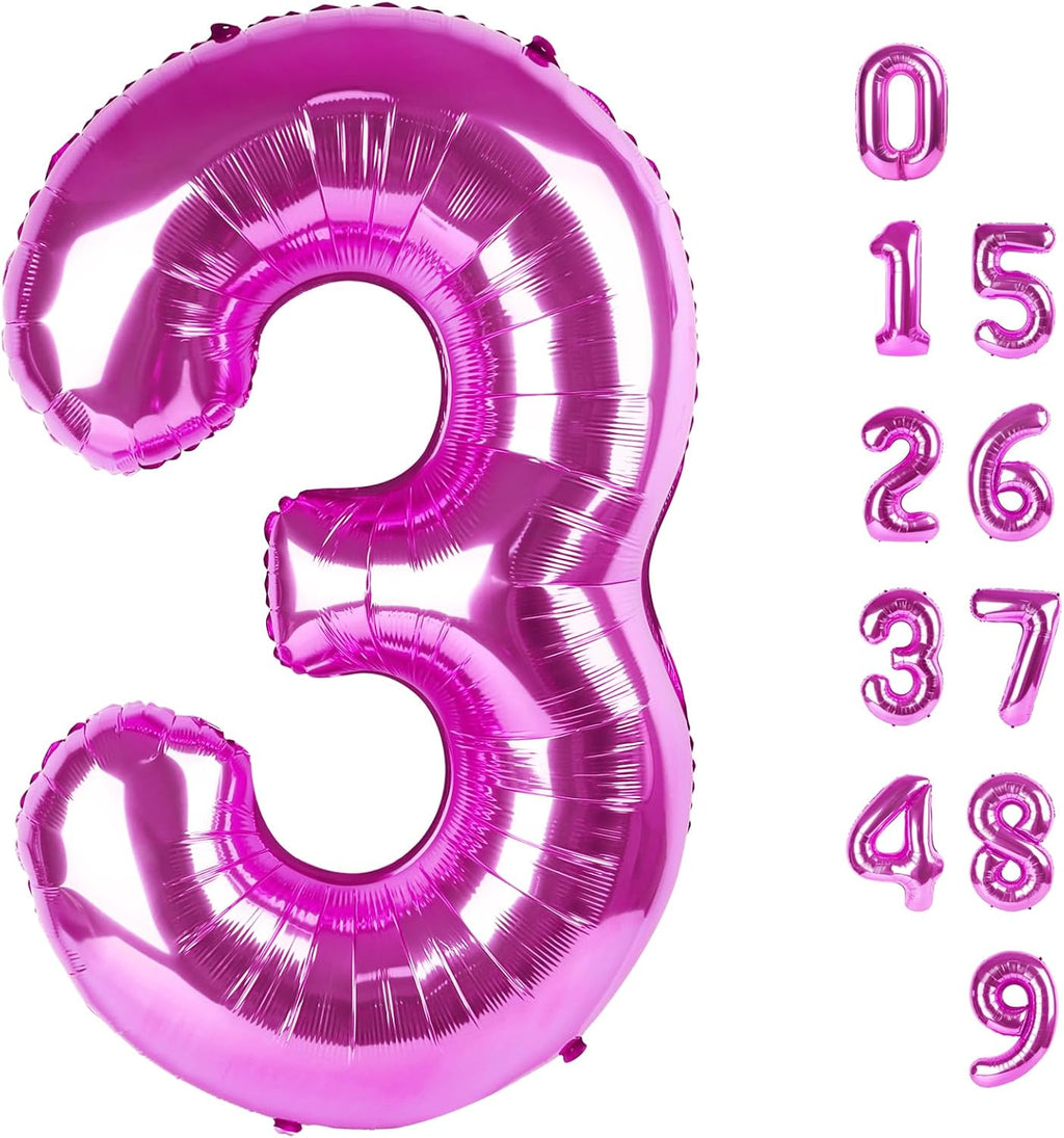 Numbers Balloon - 40 Inch Large Rose Purple 3 Balloon for Birthday Decor | Perfect for Three-Year-Old Celebrations