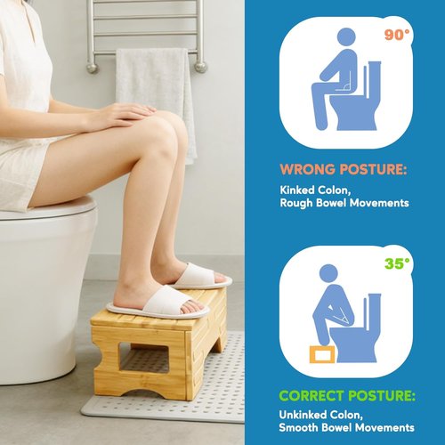 Bamboo Foldable Toilet Stool - Adjustable 7" & 9" Heights, Non-Slip Design for Kids & Adults | Compact & Space-Saving (Natural Color)