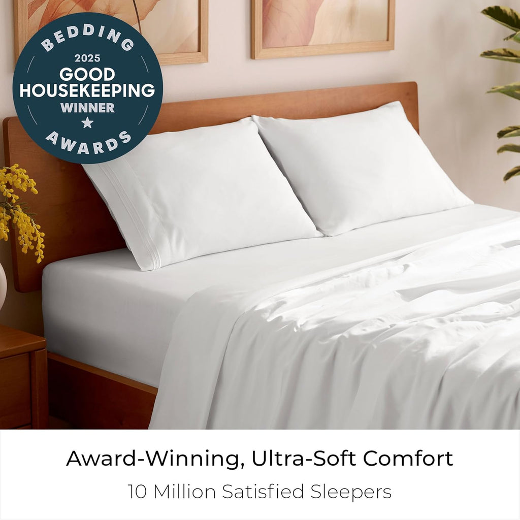 Mellanni Queen Sheets Set - 4 PC Hotel Luxury Bedding - Extra Soft, Cooling, Wrinkle-Resistant | White