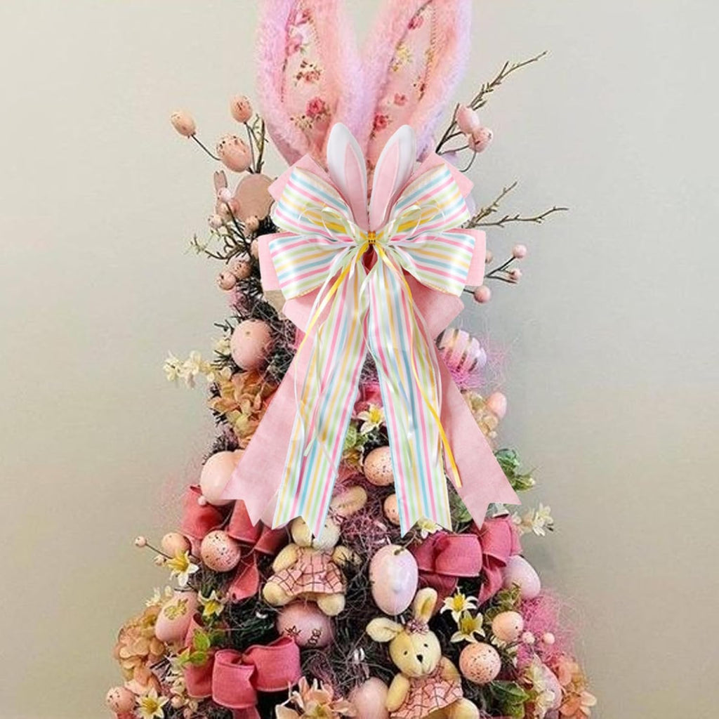 Regine Switzerland Easter Wreath Bow - Burlap Wired Ribbon with Bunny Eggs | 11x20 Inch Door Ornament