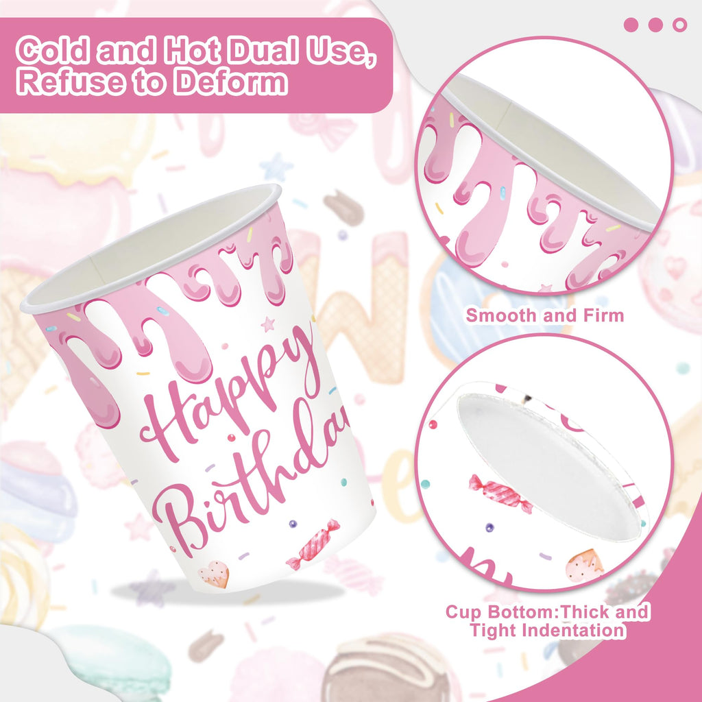 120PCS Two Sweet Birthday Party Supplies Two Sweet Donut Ice Cream Decorations for Baby Girl 2nd Second Birthday Tableware Set Plates Napkins Cups Set for 20 Guests