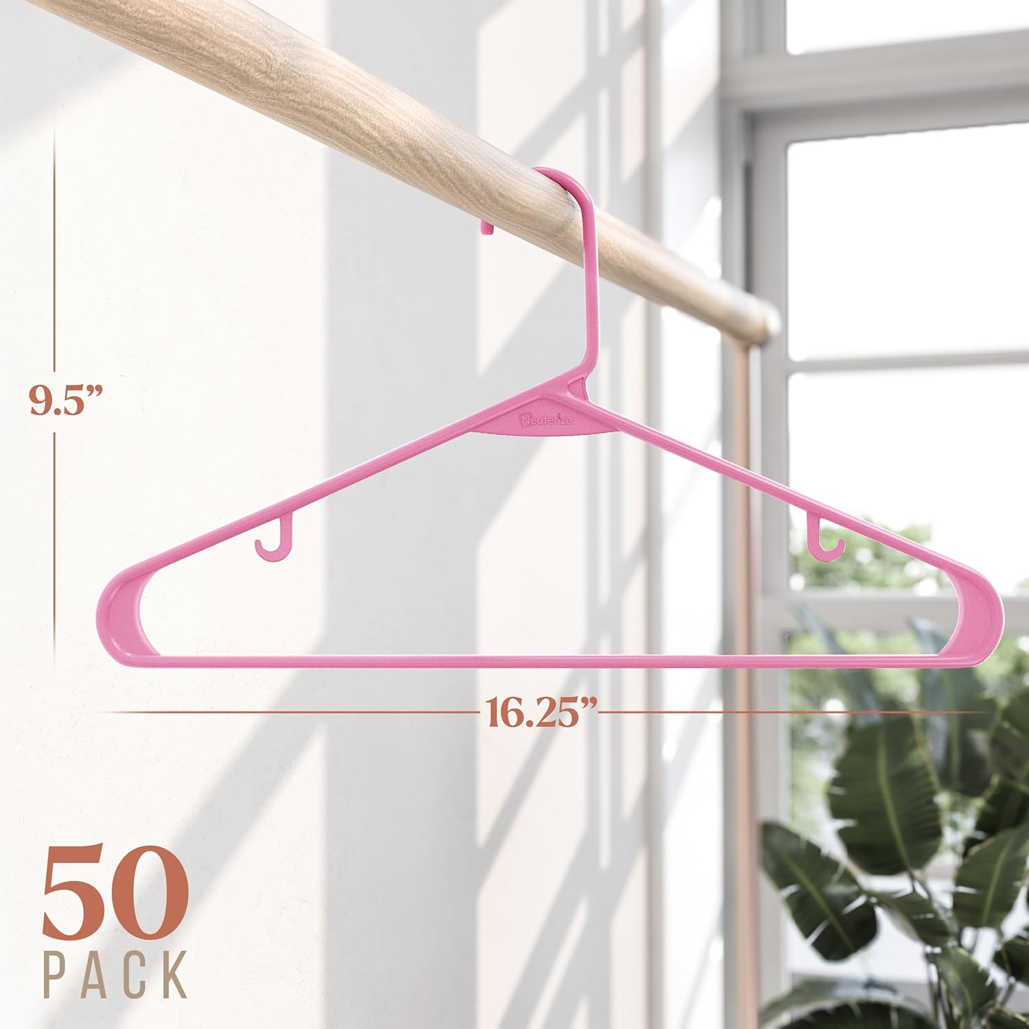 Plastic Hangers 50 Pack - Space-Saving Clothes Hangers in Pink for Closet Organization