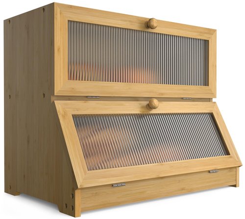 LOHASOK Bamboo Bread Box for Kitchen Countertop, Double Layer Large Bread Storage Container for Homemade Bread with Window & Lid, Bread Keeper Holder,Wood Color