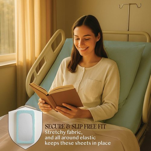 BLISSFORD - 4 Pack Fitted Hospital Bed Sheets with Elastic All Around for a Perfect Fit - Cotton Rich Soft Knitted Jersey Sheet, 36” x 84” x 12” - Blue