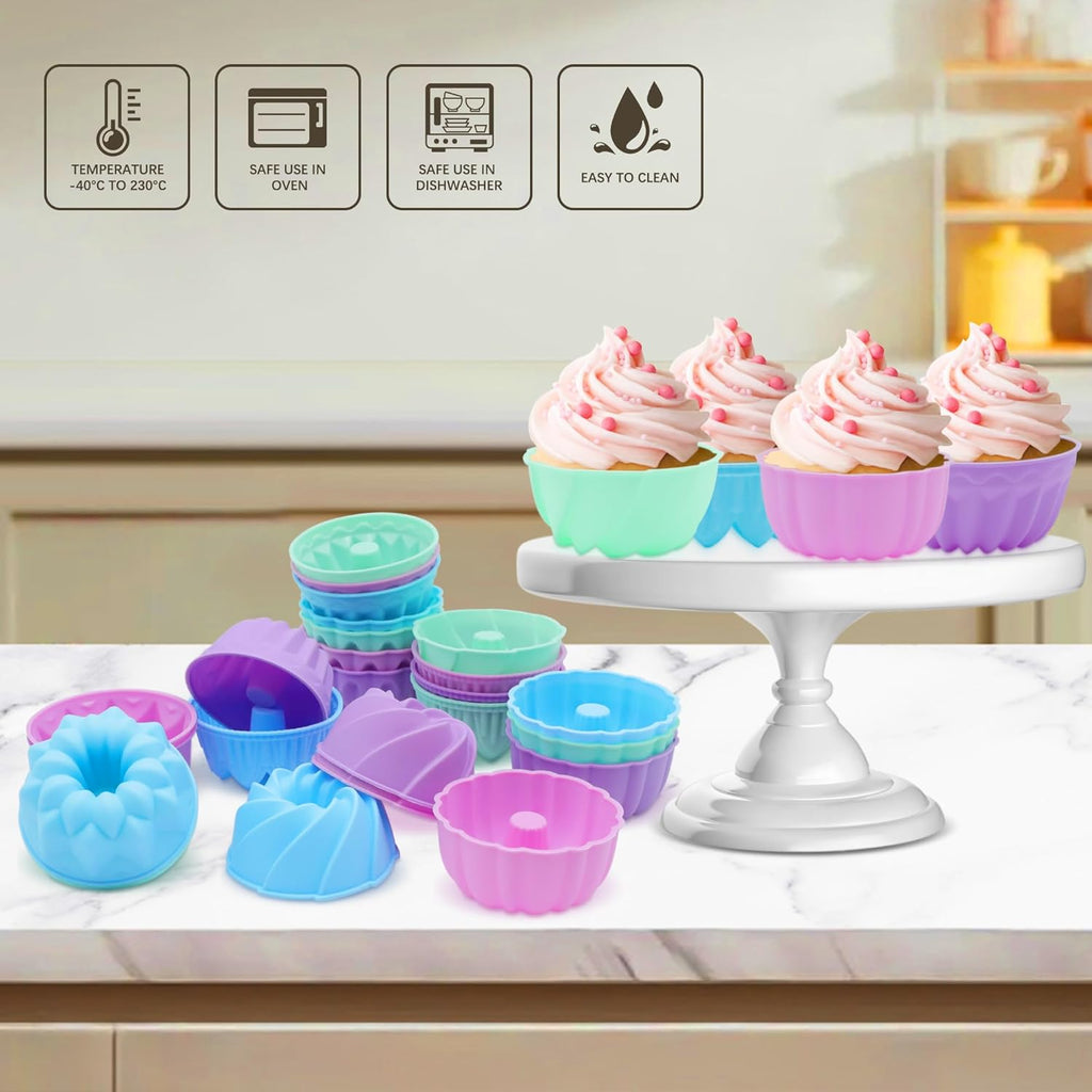 Skiennix 24-Pack Silicone Donut Molds - Nonstick 3-Inch Baking Cups | Oven, Microwave & Dishwasher Safe