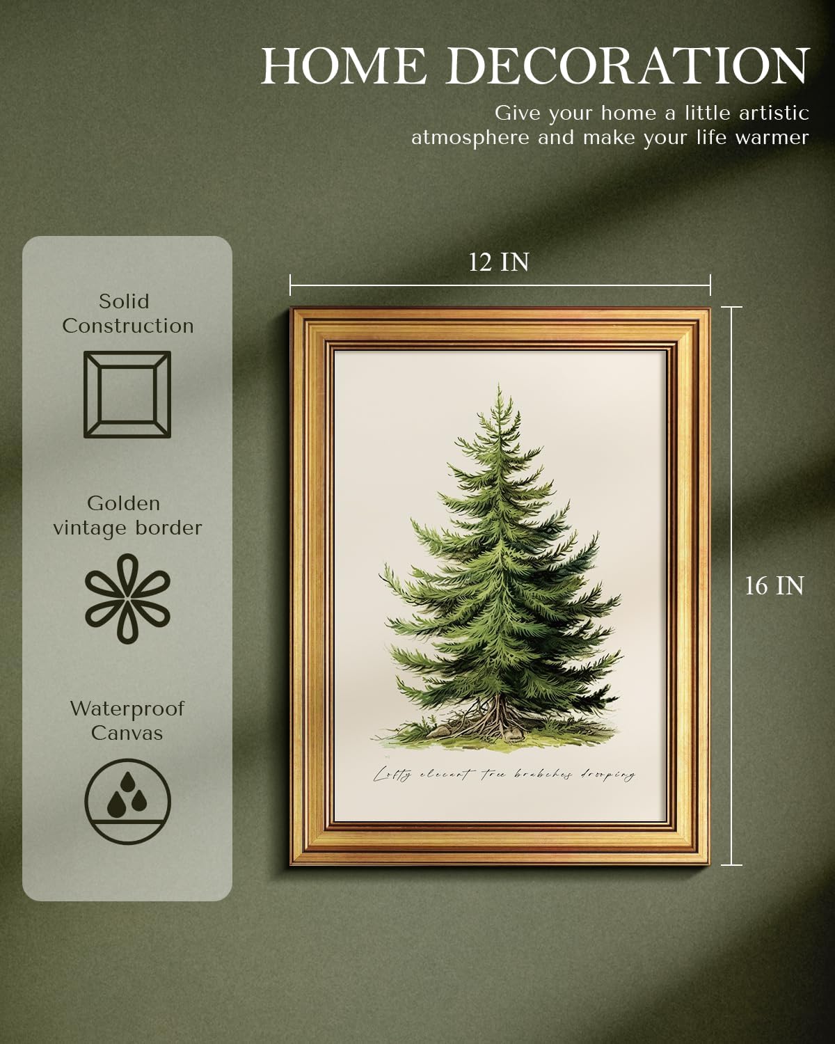 WHASAYART Gold Framed Vintage Wall Art - Botanical Pine Tree Print for Living Room Decor | Cottagecore Aesthetic
