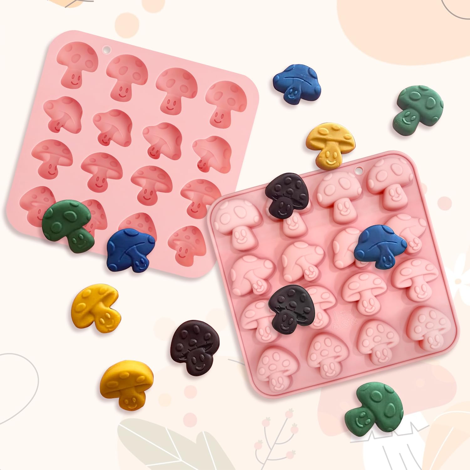 2PCS Mushroom Silicone Mold with 2 Droppers - 16 Cavity 3D Cute Mushroom Gummy Molds for Chocolate Candy Soap Resin - Fondant Gummy Cookie Candle DIY Crafts