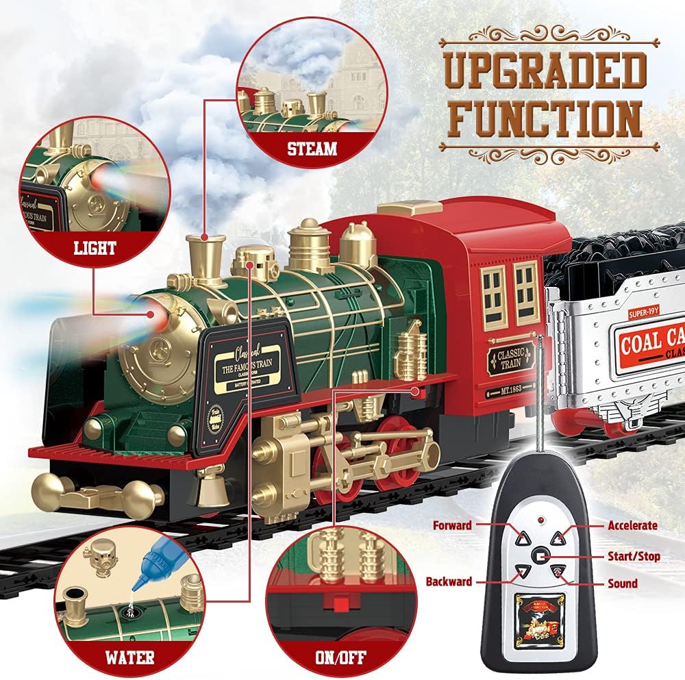 Mini Tudou Electric Christmas Train Set - Remote Control Steam Locomotive with Sound & Light | Rechargeable Battery, Ideal for Kids 3+