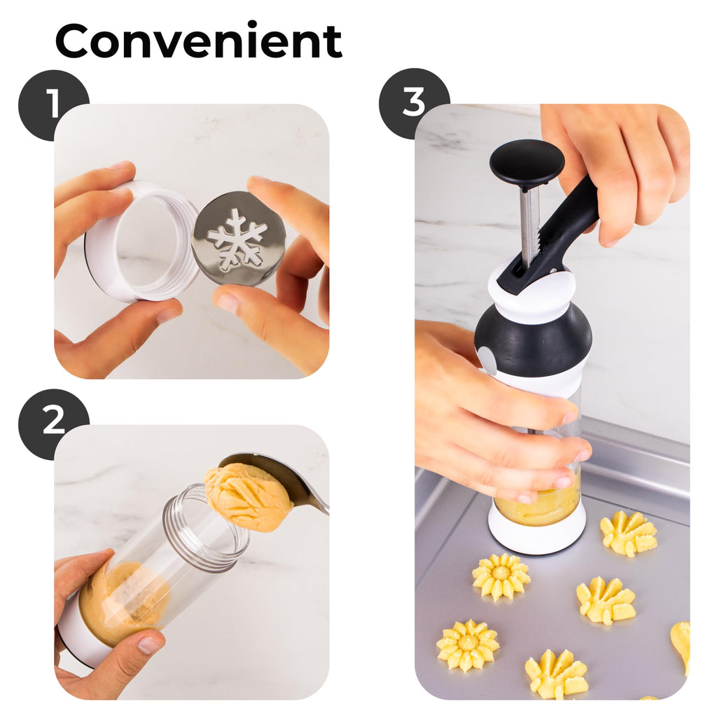 14-Piece Cookie Press Set - Upgraded - Stainless Steel Disks & Storage Case - Heavy-Duty Design