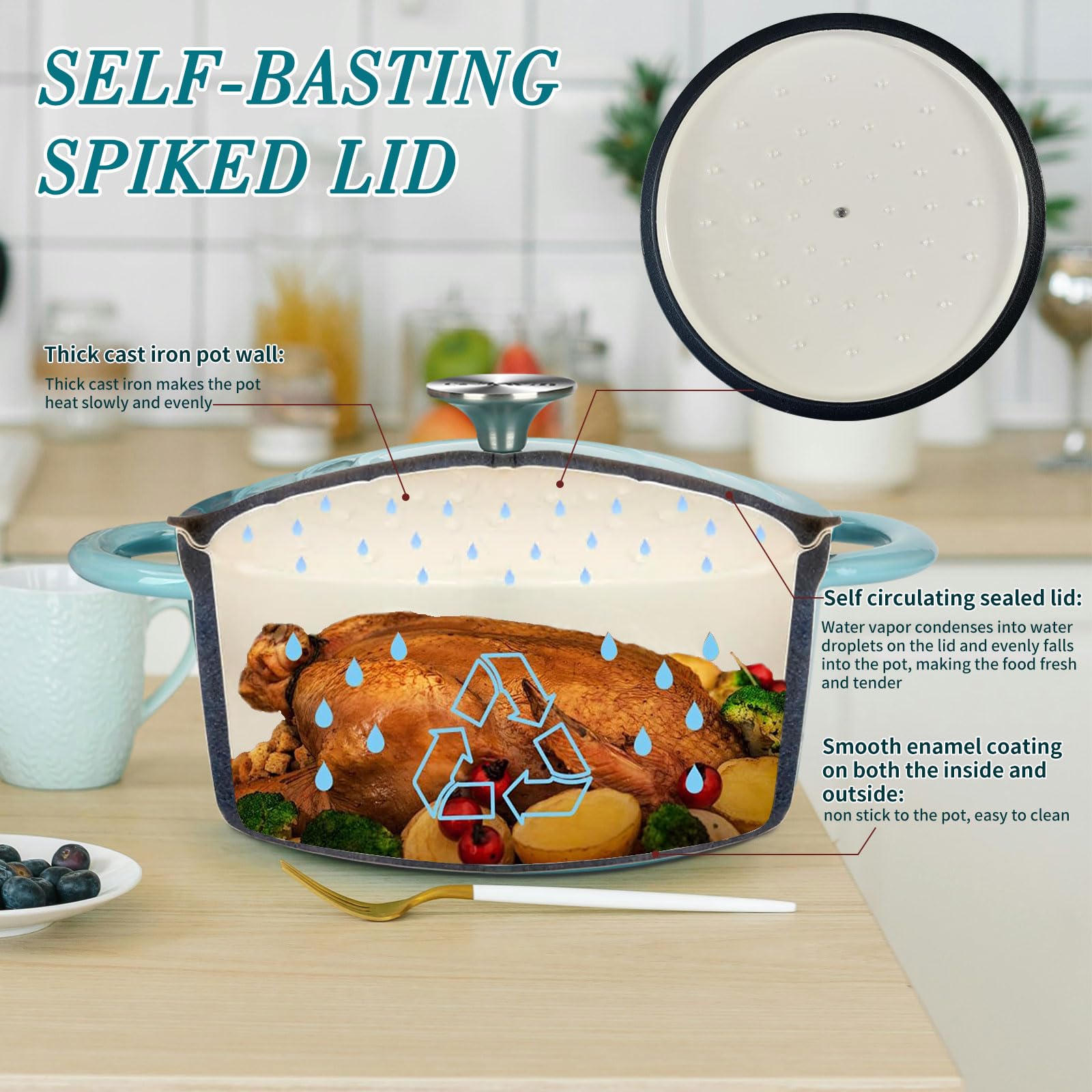 4.5 QT Enameled Cast Iron Dutch Oven with Lid, Heavy-Duty Round Cookware Pot with Dual Handles for Sourdough Bread Baking, Braising, Soups and Stews, Used for All Stoves