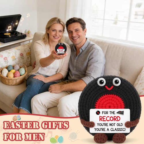 Vinyl Records Easter Basket Stuffers for Teens Boy Men Music Lover, Easter Birthday Gifts for Men Him Boyfriend Dad Coworker Boss Appreciation Gifts Anniversary Mens Gift Handmade Crochet Vinyl Record