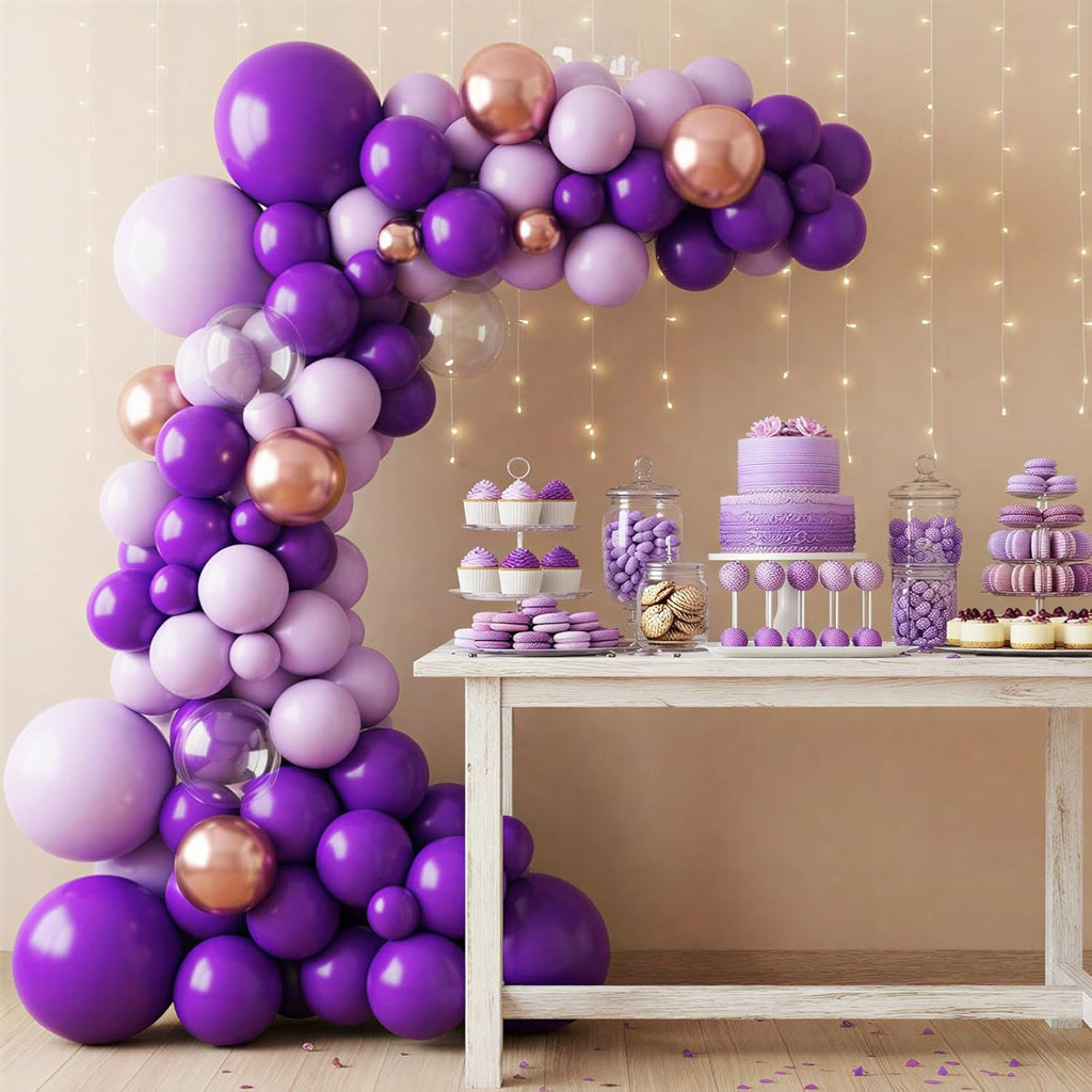RUBFAC Dark Purple Balloons - 129-Piece Latex Balloon Garland Kit for Weddings & Parties | 5-12 Inch Sizes