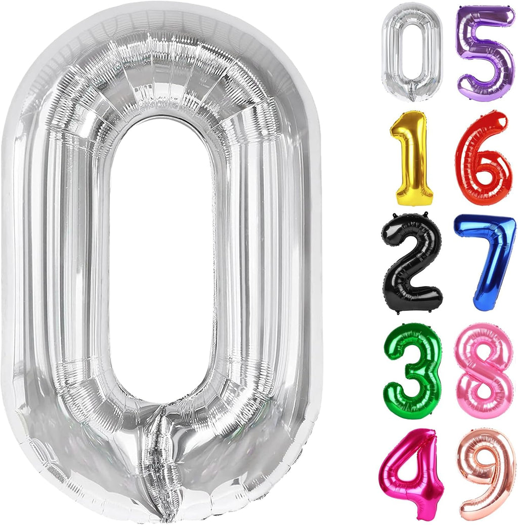 Silver Number 0 Balloon - 40 Inch Birthday Decoration for Milestone Celebrations